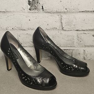 Bandolino Black Peep Toe Heels Cutout Leather Stiletto Pumps Size 8